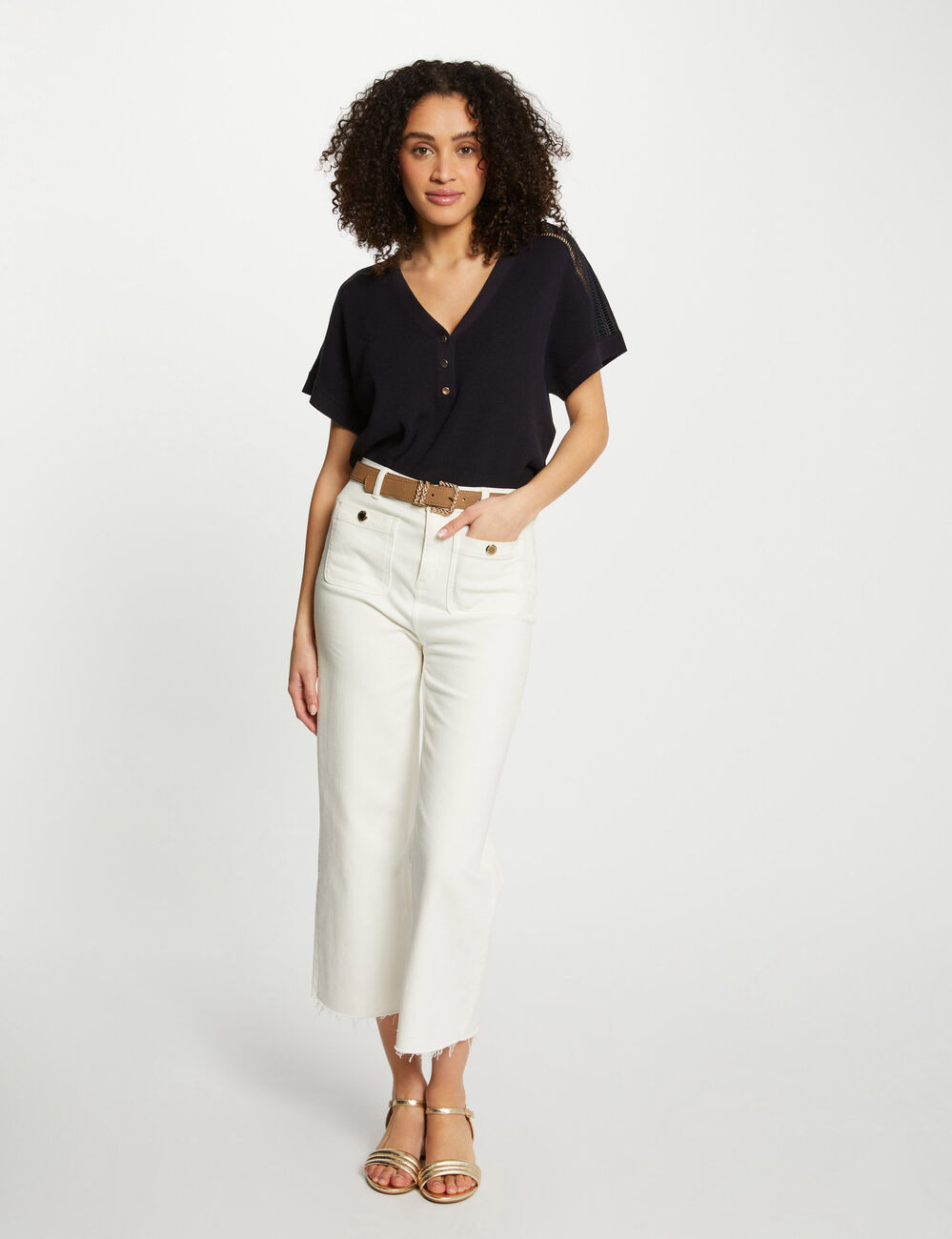 Jumper V-neck short sleeves navy women