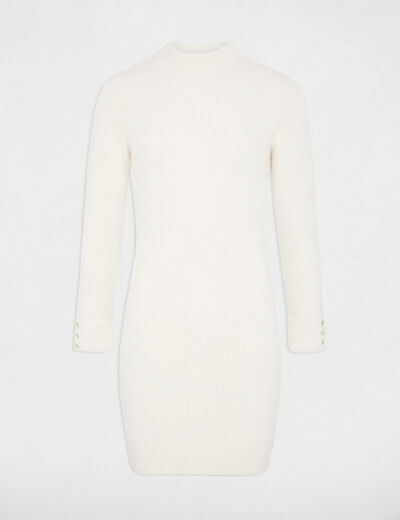 Mini knitted dress high collar ivory ladies'