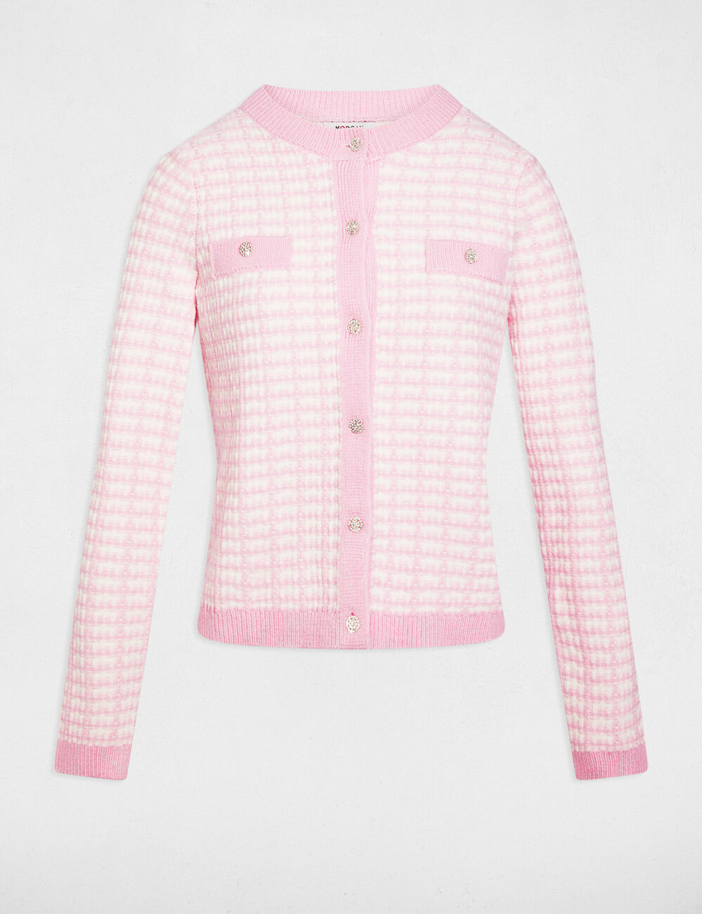 Fitted jacquard cardigan pink women