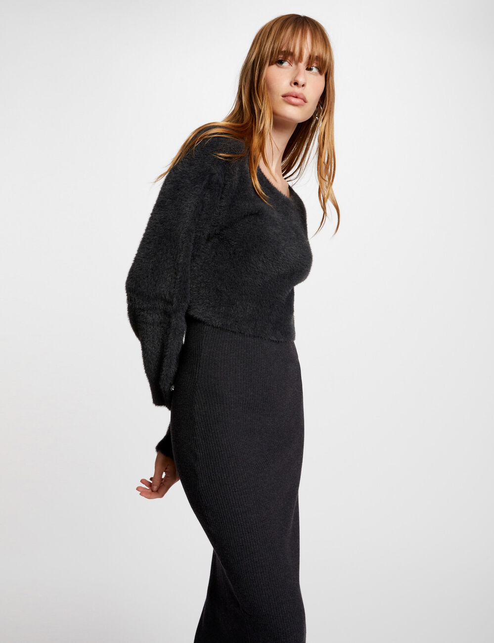 Midi 2 in 1 jumper dress dark grey women
