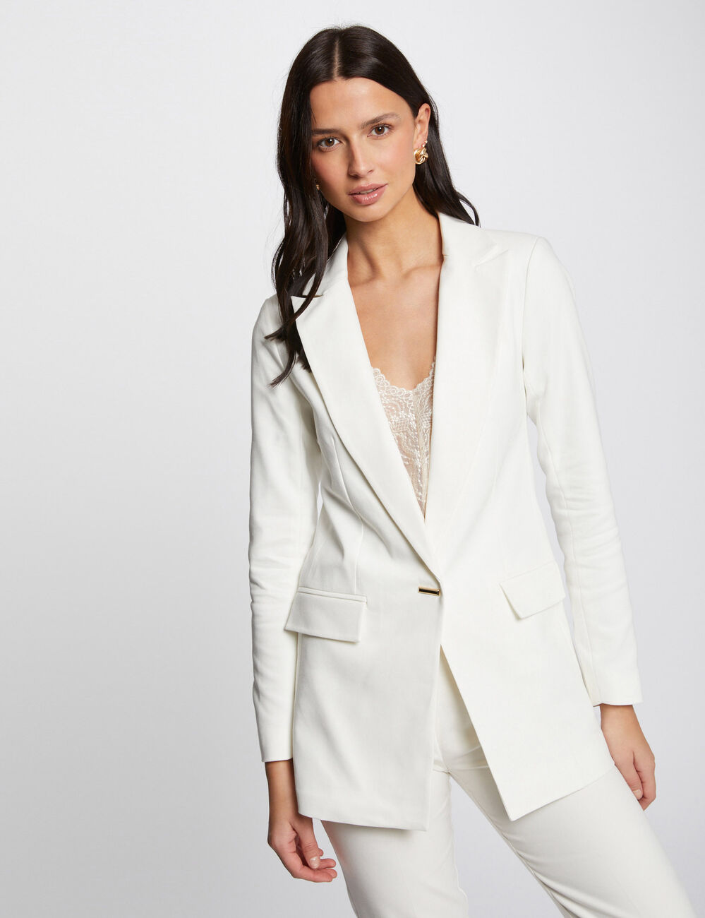 Waisted satin jacket ecru women