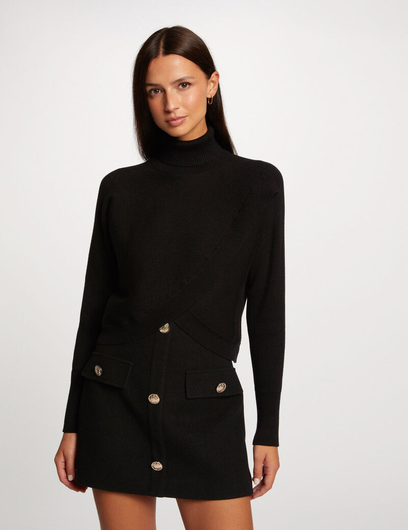 long sleeved jumper wrap over effect black women Long-sleeved jumper wrap-over effect black women