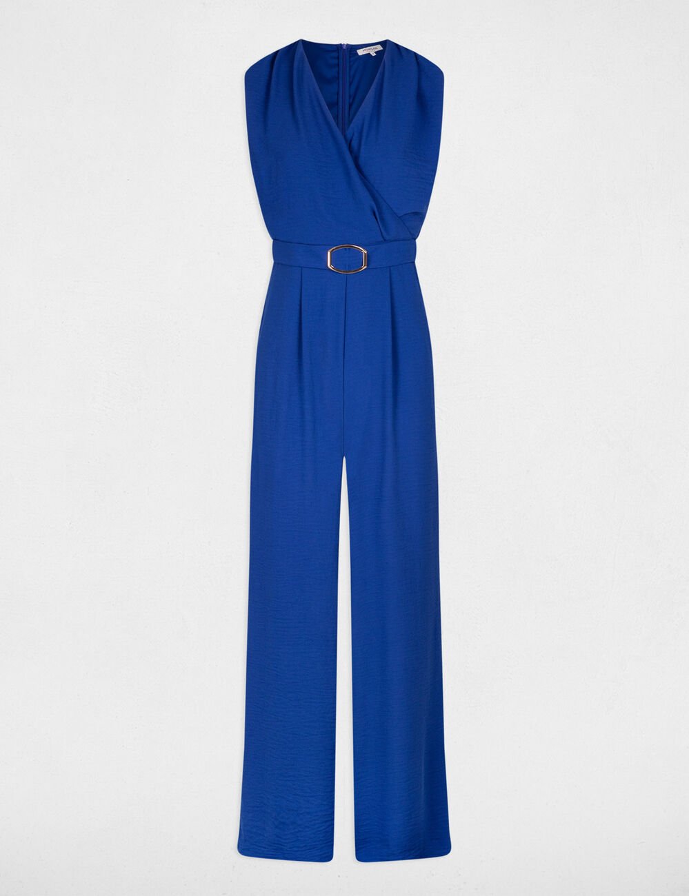 Combinaison jambe large détail boucle bleu electrique femme