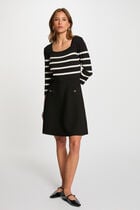 Robe tricot trapéze à rayures noir femme