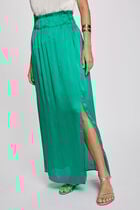 Jupe longue satinée vert femme