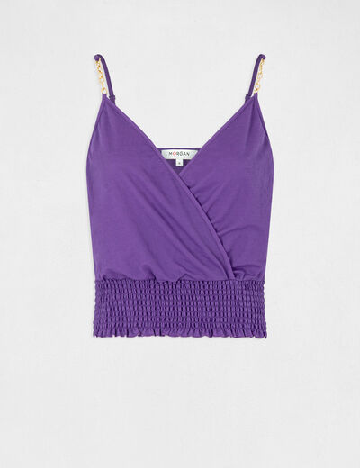 Smocked vest top with thin straps dark purple ladies'