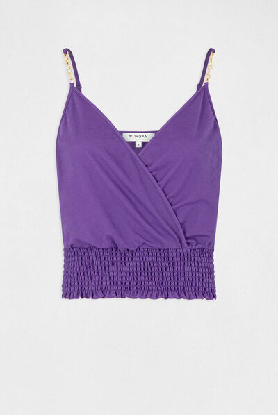 Smocked vest top with thin straps dark purple ladies'