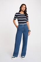 Fitted short-sleeve sweater navy blue women