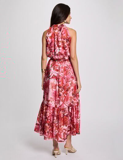 Satin dress with high neck multicolor women