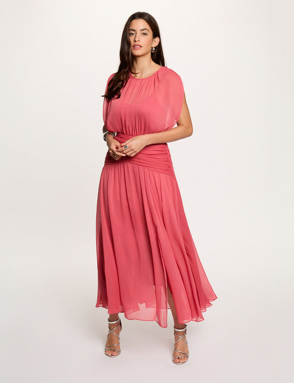 Draped long dress antique pink women