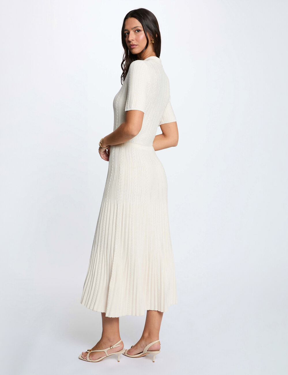 Knitted dress with folded collar ivory women