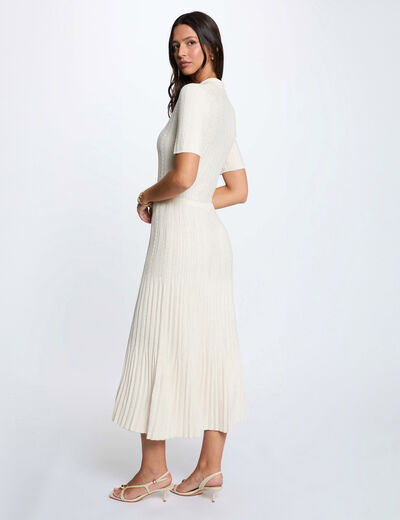 Knitted dress with folded collar ivory women