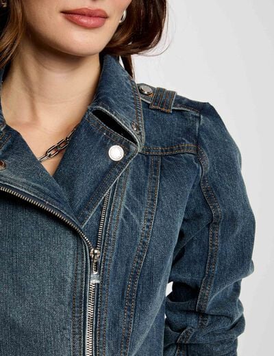 Short denim jacket stone wash denim women