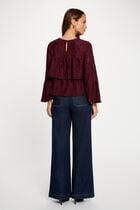 Lace t-shirt with ruffles bordeaux women