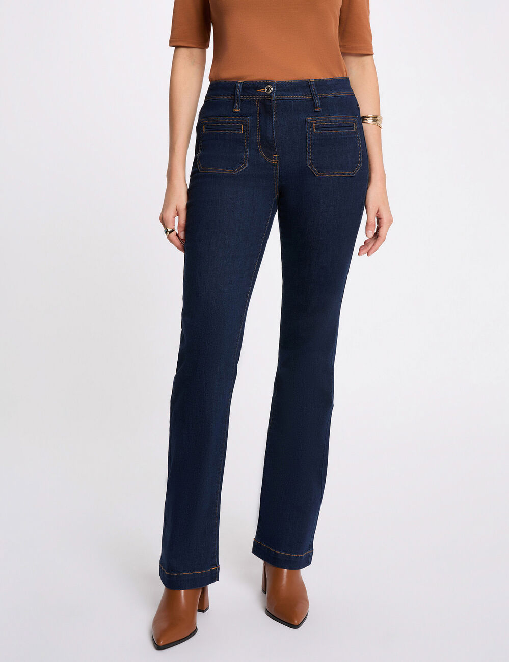 High-waisted bootcut jeans raw denim women