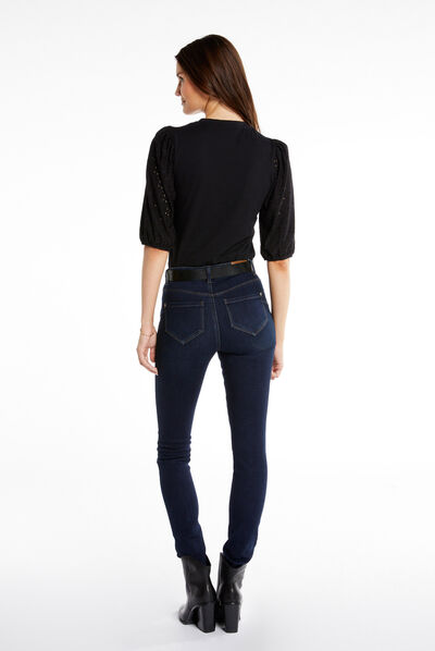 Embroidered 3/4-length sleeved t-shirt black ladies'