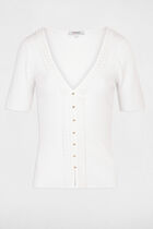 Jumper V-neck short sleeves ecru women