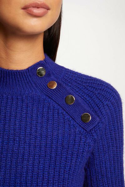 Long-sleeved jumper with high collar mid blue ladies'