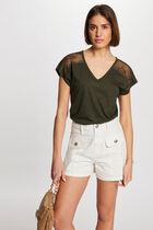 T-shirt manches courtes vert fonce femme