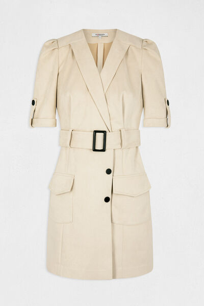 Belted wrap-over dress beige ladies'