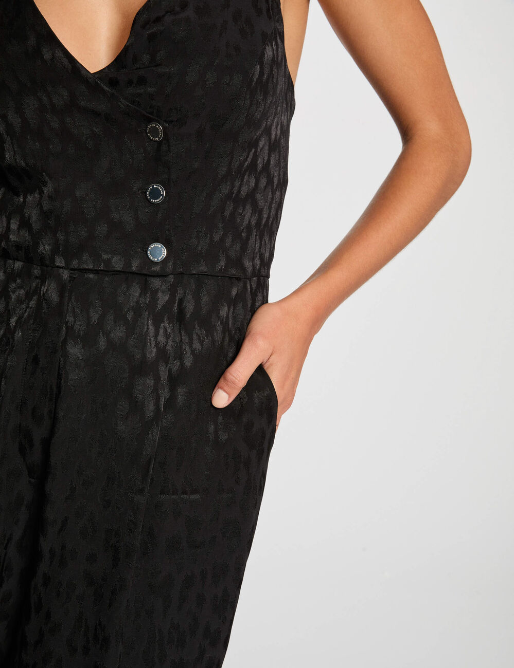Combinaison longue col en V noir femme
