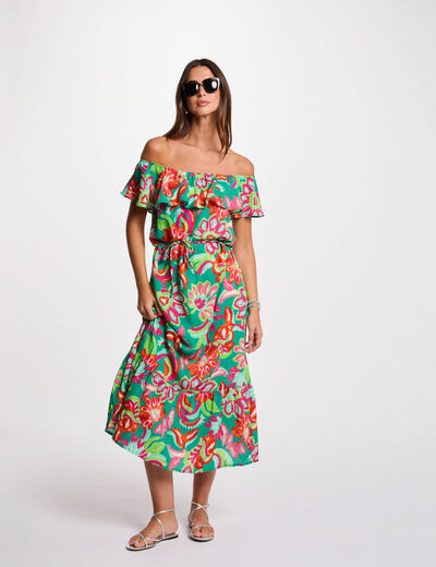 Printed flared midi dress multicolor women