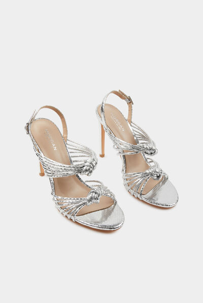 Sandals with heels and tied straps silver ladies'