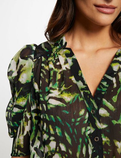 Printed shirt with V-neck multico ladies'