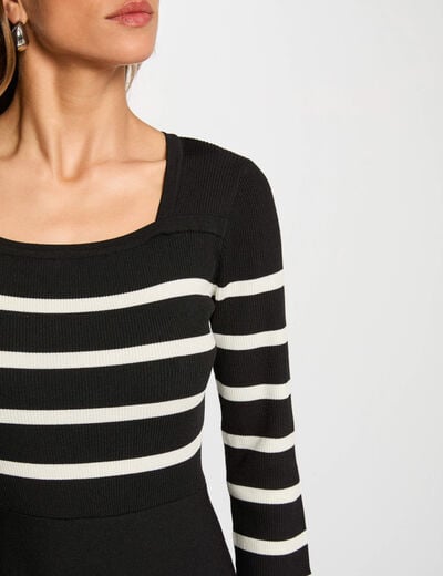 A-line striped knitted dress black women