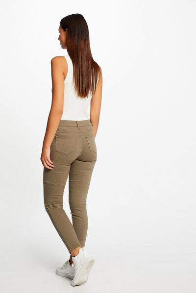 Skinny cargo trousers with buttons khaki green ladies'