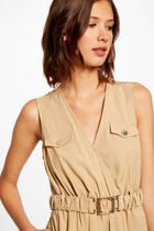 Loose straight belted dress camel women