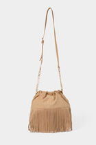 Suede bucket bag beige women