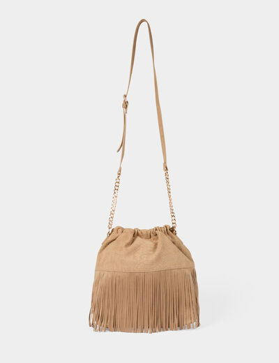 Suede bucket bag beige women