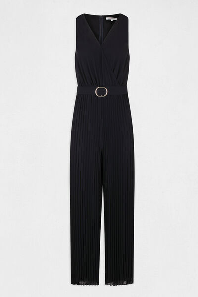 Loose jumpsuit with pleated legs navy ladies'