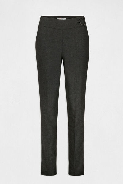 Straight city trousers with ornament mid-grey ladies'