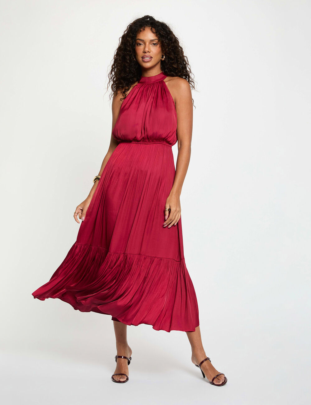 Maxi loose A-line dress bordeaux women