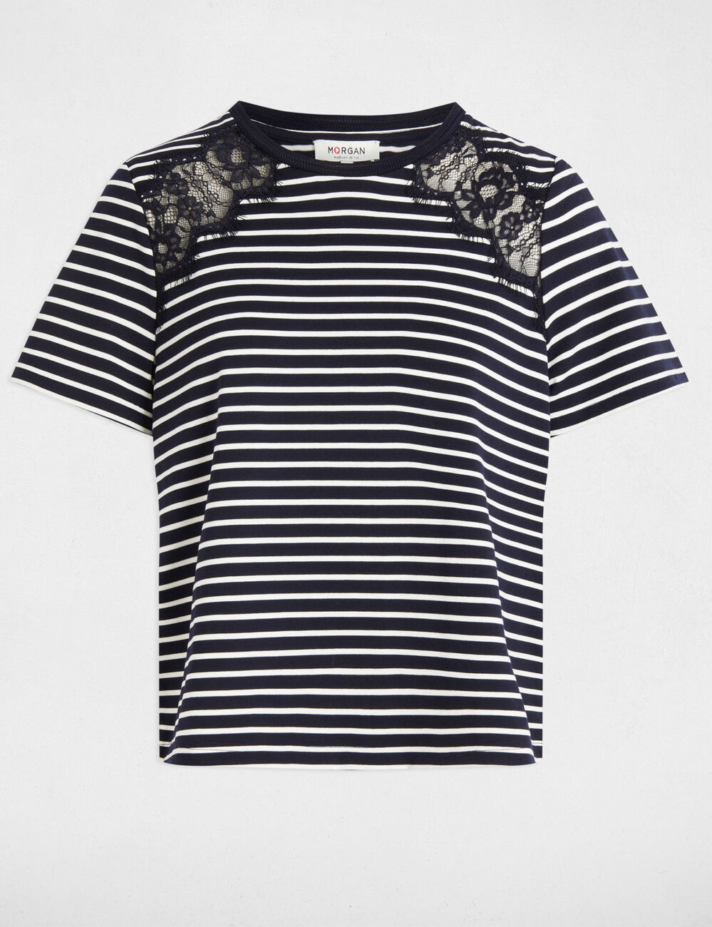 Striped short-sleeved t-shirt navy blue women