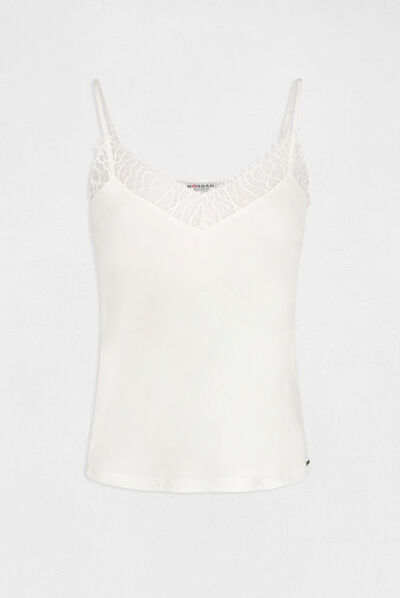 Vest top with thin straps and lace ecru ladies'