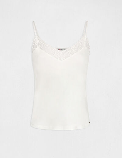 Vest top with thin straps and lace ecru ladies'