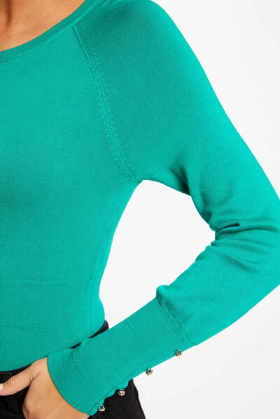 Long-sleeved jumper with round neck mid-green ladies'
