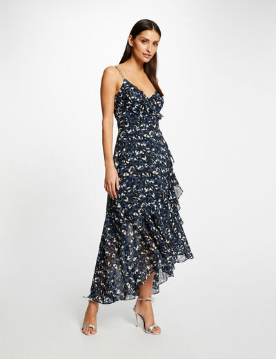 Maxi A-line dress with abstract print blue ladies'