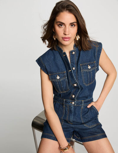 Denim playsuit raw denim women