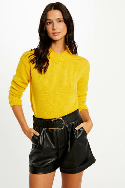 Long-sleeved jumper with high collar yellow ladies'