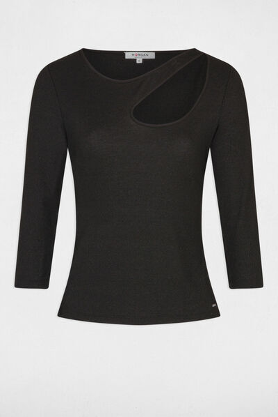 T-shirt 3/4-length sleeves black ladies'