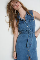 Robe midi trapèze en jean denim stone femme