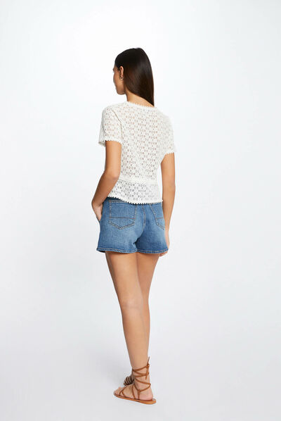 Short-sleeved t-shirt with lace ecru ladies'
