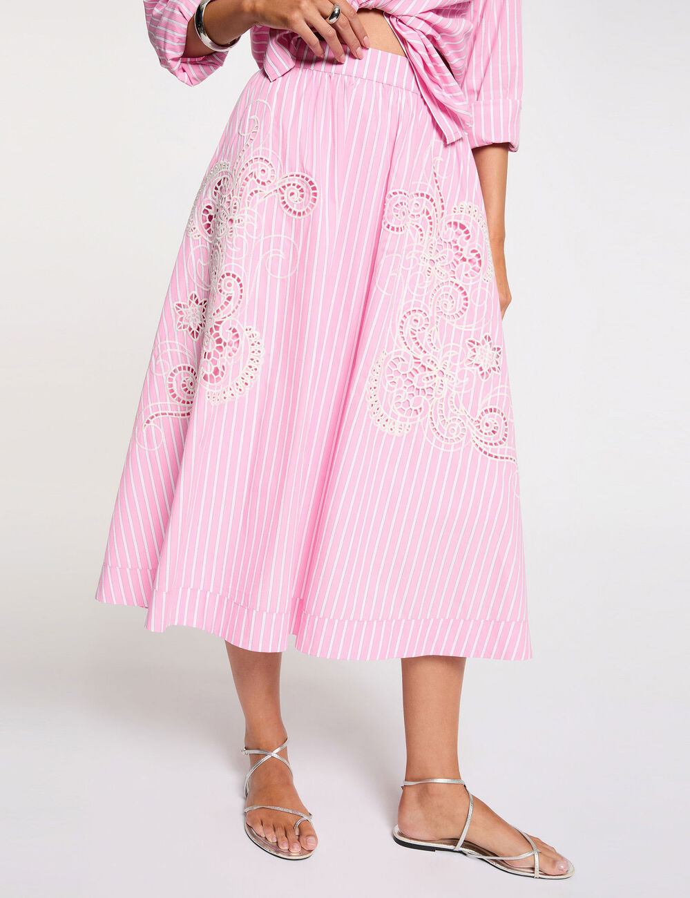 Flared long skirt pink women