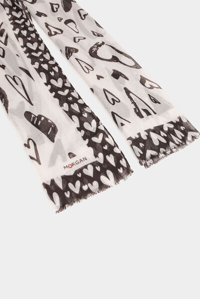Scarf with heart shaped print beige ladies'