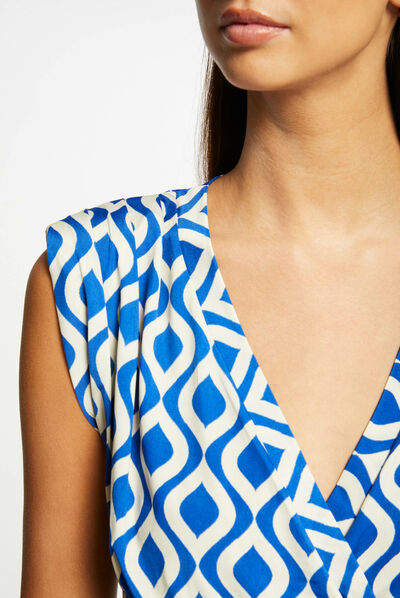 T-shirt geometric print electric blue ladies'