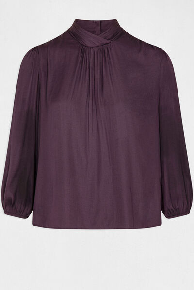 Satin blouse with 3/4-length sleeves plum ladies'